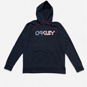 Oakley black hoodie with red drawstrings and American flag design size large